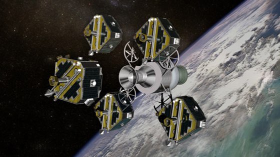 NASA's five THEMIS satellites are shown just after deployment in this artist's interpretation.